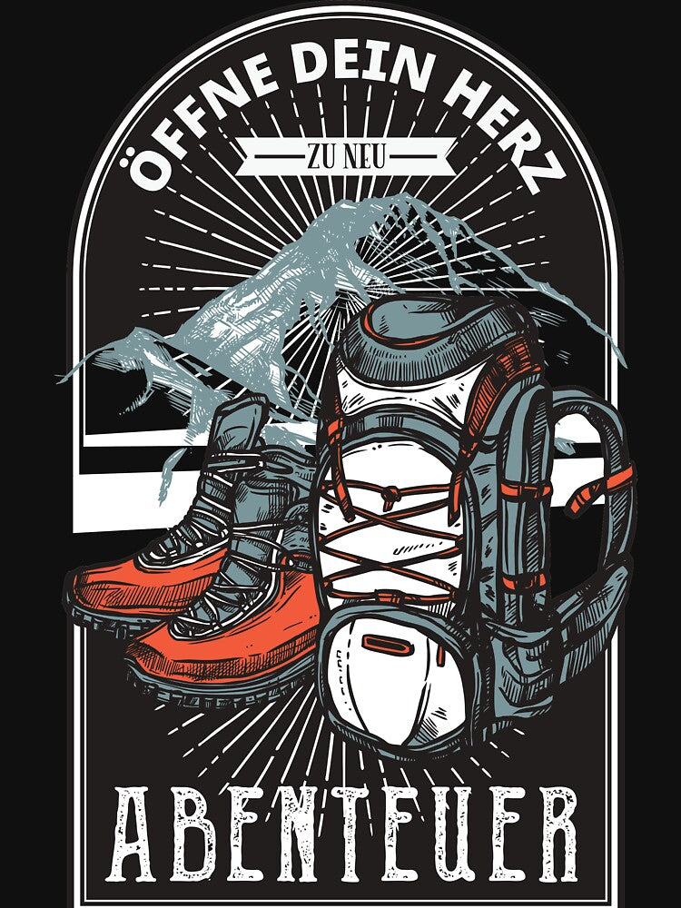 Open Your Heart To New Adventure | German hiking | Black hiking t-shirt by Ainbowz-Artwork