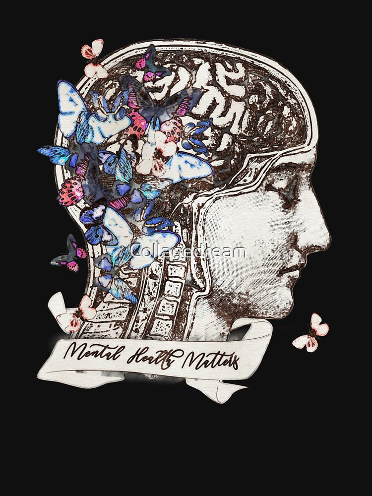 Brain watercolor butterflies floral mental health, brain psychology, mental health matters by Collagedream