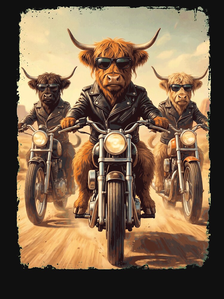 Funny Highland Cow Motorcycle Meme Animal Lover by DoodleTortle