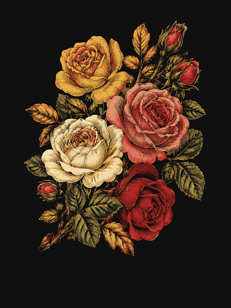 Vintage Rose Bouquet Floral Botanical by Moizento