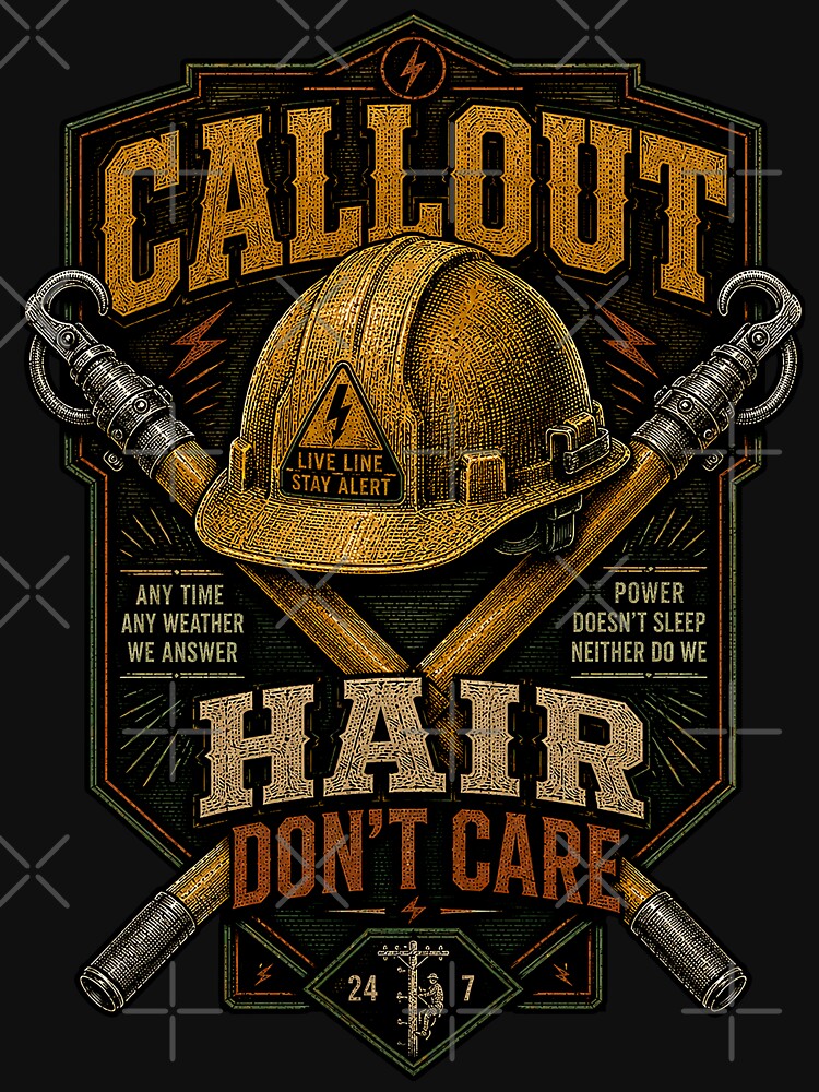 Industrial Lineman Graphic - Callout Hair Don't Care by RoyalOrderGallery