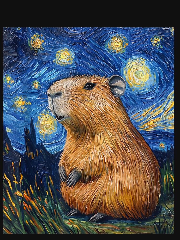 Capybara - Van Gogh Style - Starry Night - Funny Graphic Art for Men Women Kids , Capybara Gift Lover by DZIRI NAJAT