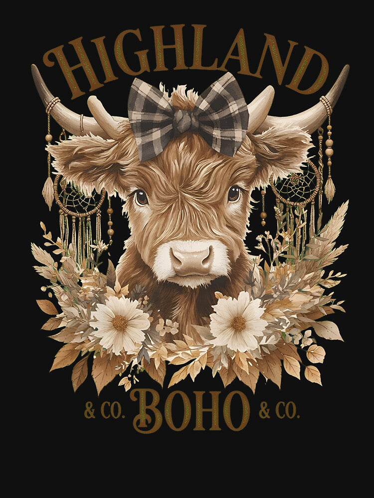 Cute Highland Cow with Plaid Bow Floral by greatagohdilot