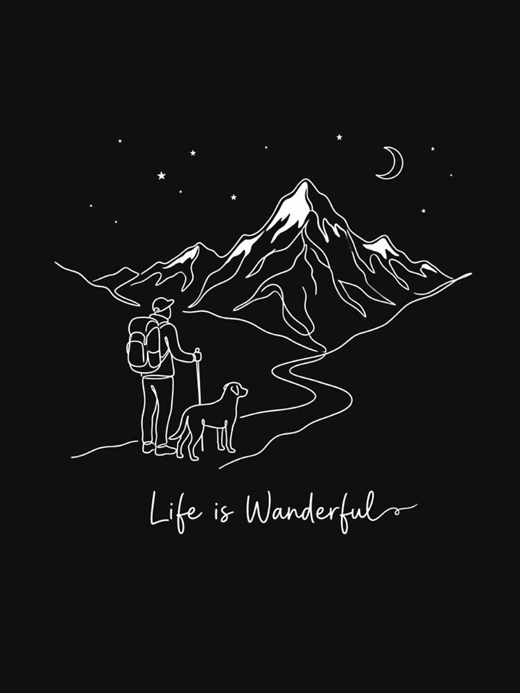 Life is Wan-derful – Hiker and Dog Minimalist Line Art | Dog Lover Hiking Adventure by mik lor
