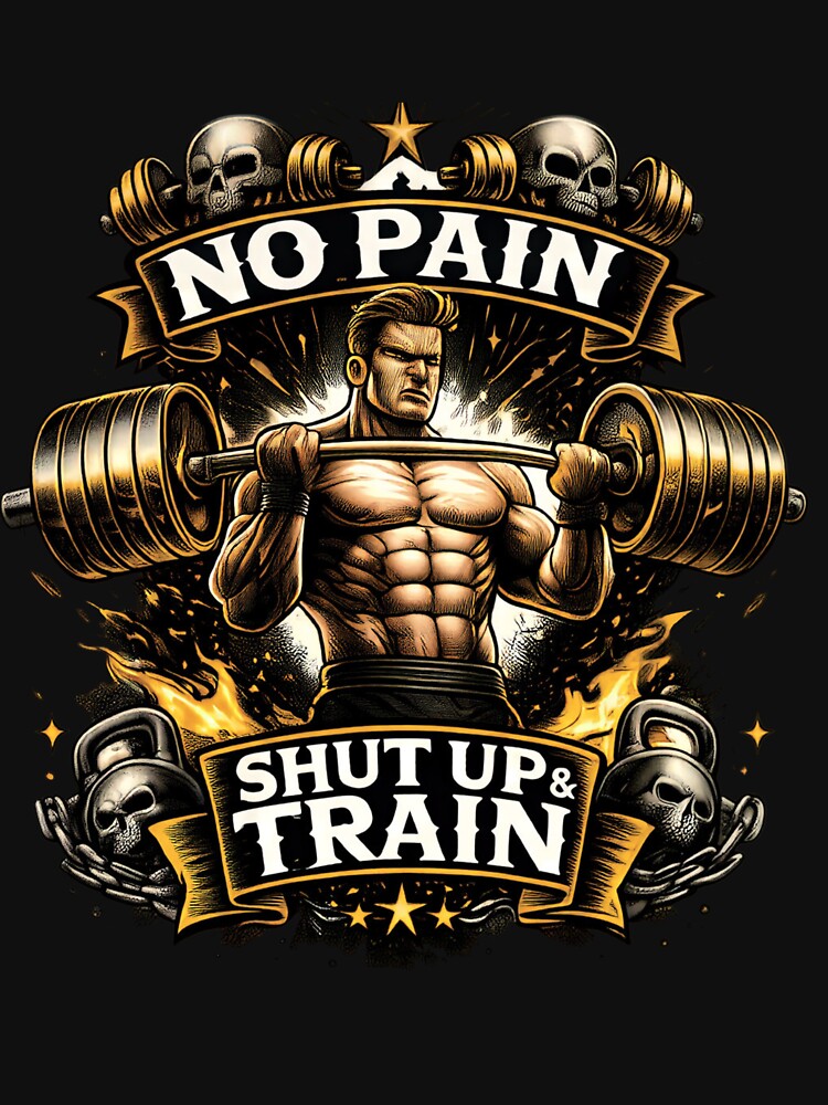 No Pain No Gain Gym Workout T-Shirt Design | Shut Up and Train Fitness Motivation Tee | Bodybuilding Gym Apparel USA by UrbanEchoHub