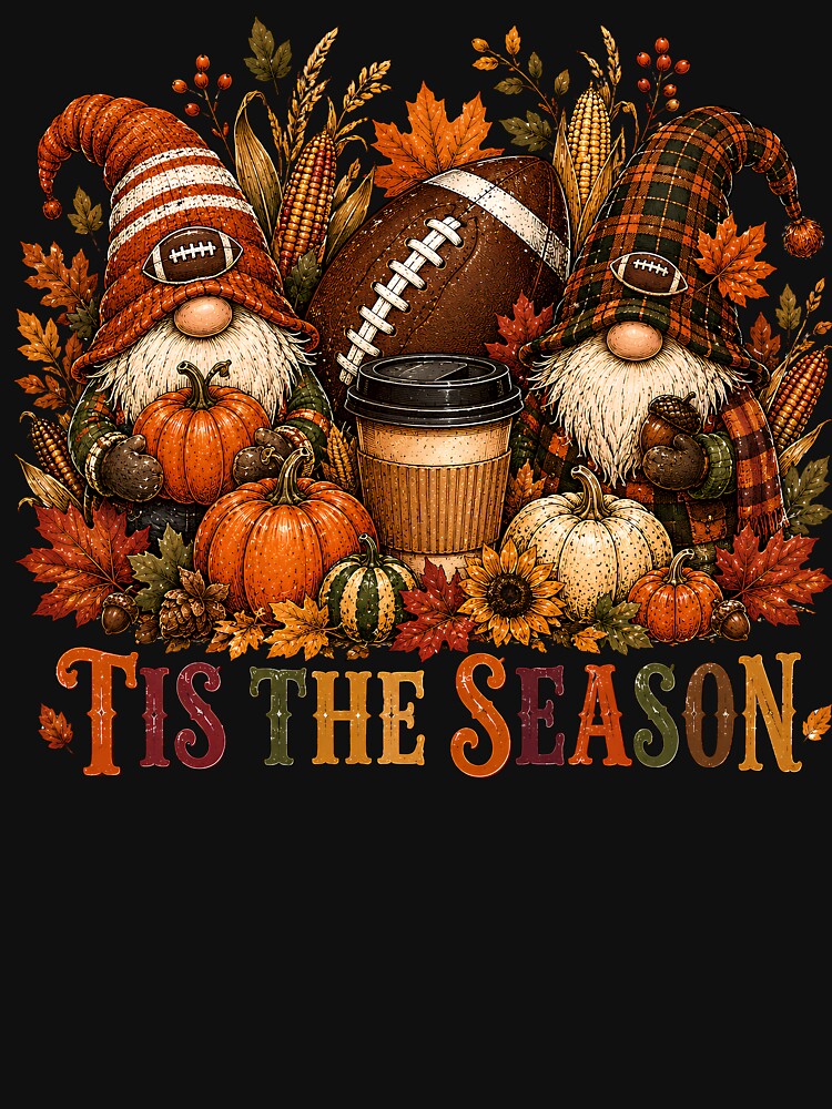 It’s The Season Fall Football Gnomes Pumpkins Autumn Harvest Design by Artbyrome