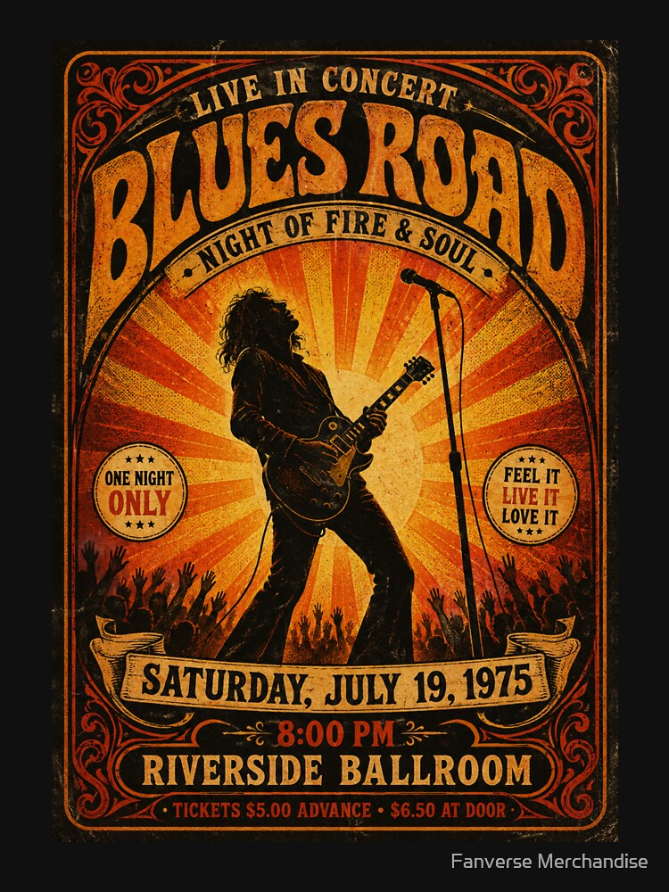 Vintage Blues Rock Concert Poster Retro Band Tour Design by Fanverse Merchandise