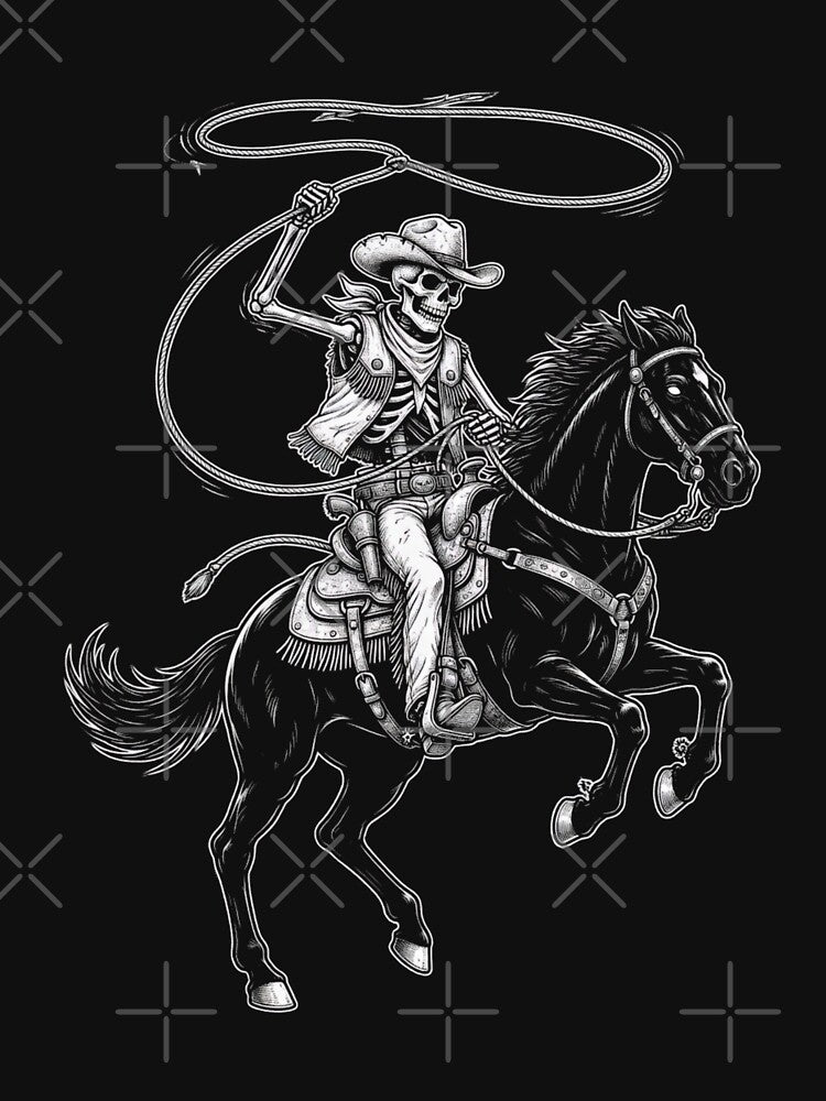 Rodeo Cowboy Skeleton Dark Western Horse Art Vintage by CF_VintageDesign