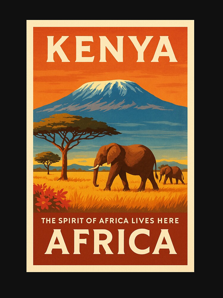 Kenya Africa Vintage Safari T-Shirt – Mount Kilimanjaro Elephants Retro Travel Poster Tee | African Wildlife Adventure Graphic Shirt by Eclipse 3699