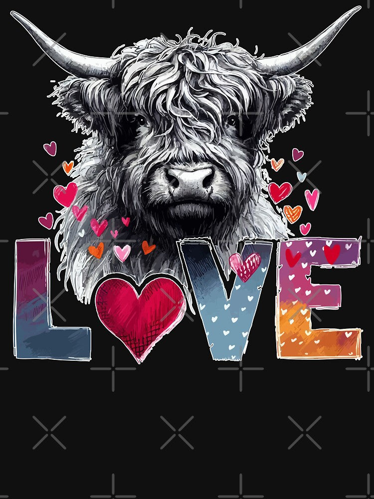 Love Cute Highland Cow Valentines Day Monochromatic by TomFrontierArt