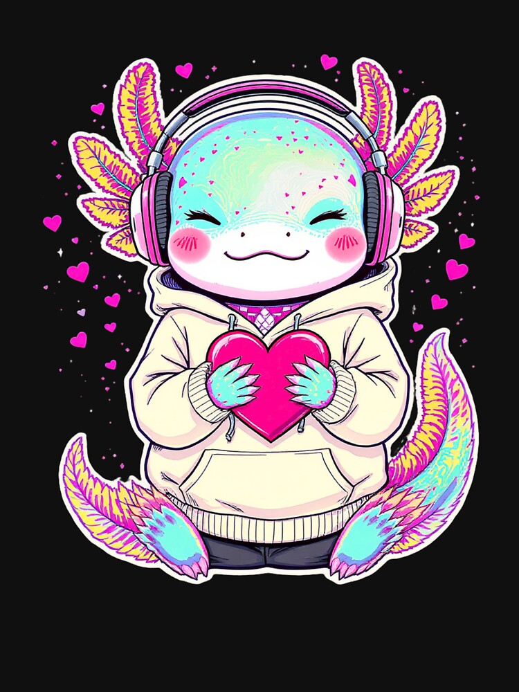 Headphone Valentine Axolotl – Romantic Music Love Illustration by ColorSplash123