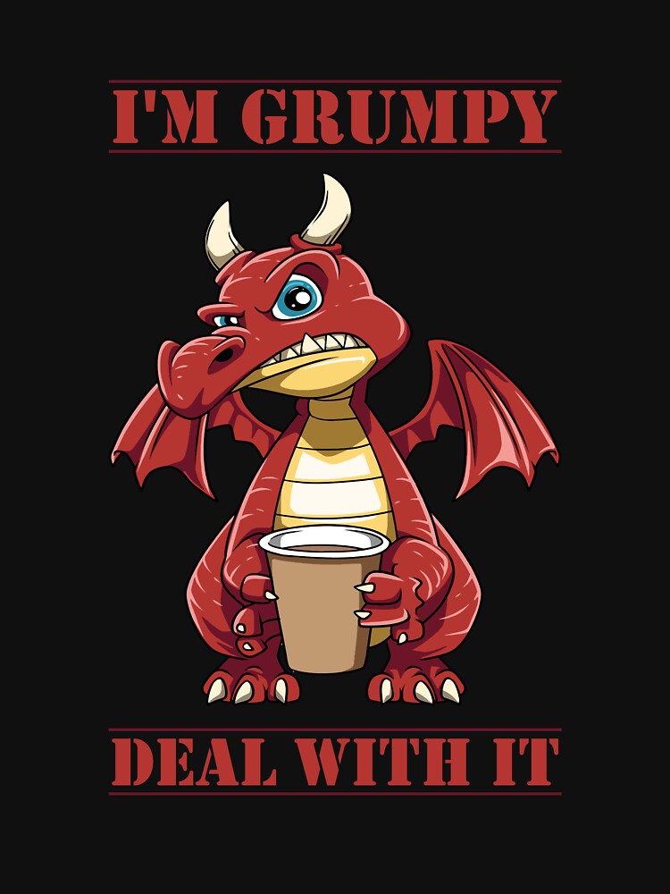 Funny Grumpy Dragon Coffee Lover Hate Morning Fantasy Animal by melomedia