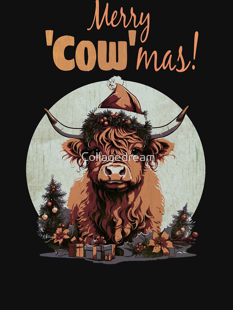 Highland Cow Christmas, Merry Christmas , Scottish, Cow Xmas Farmer, Christmas sweater with cute Highland Cow by Collagedream