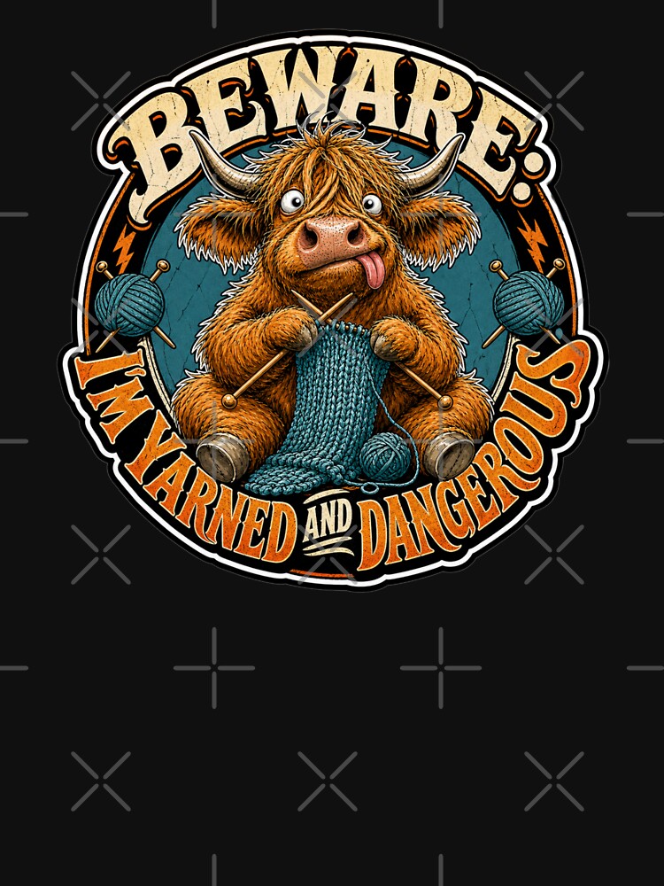 Beware I'm Yarned And Dangerous Funny Knitting Highland Cow by Wilcox PhotoArt