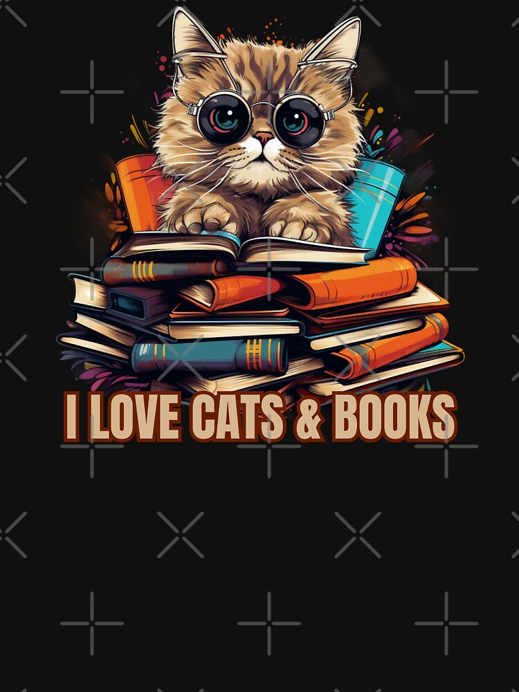 I love cats and books, cats books art design by OnionsFamily