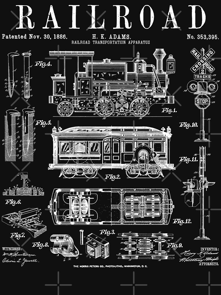 Railroad Railway Steam Locomotive Train Vintage Patent Print by GrandeDuc