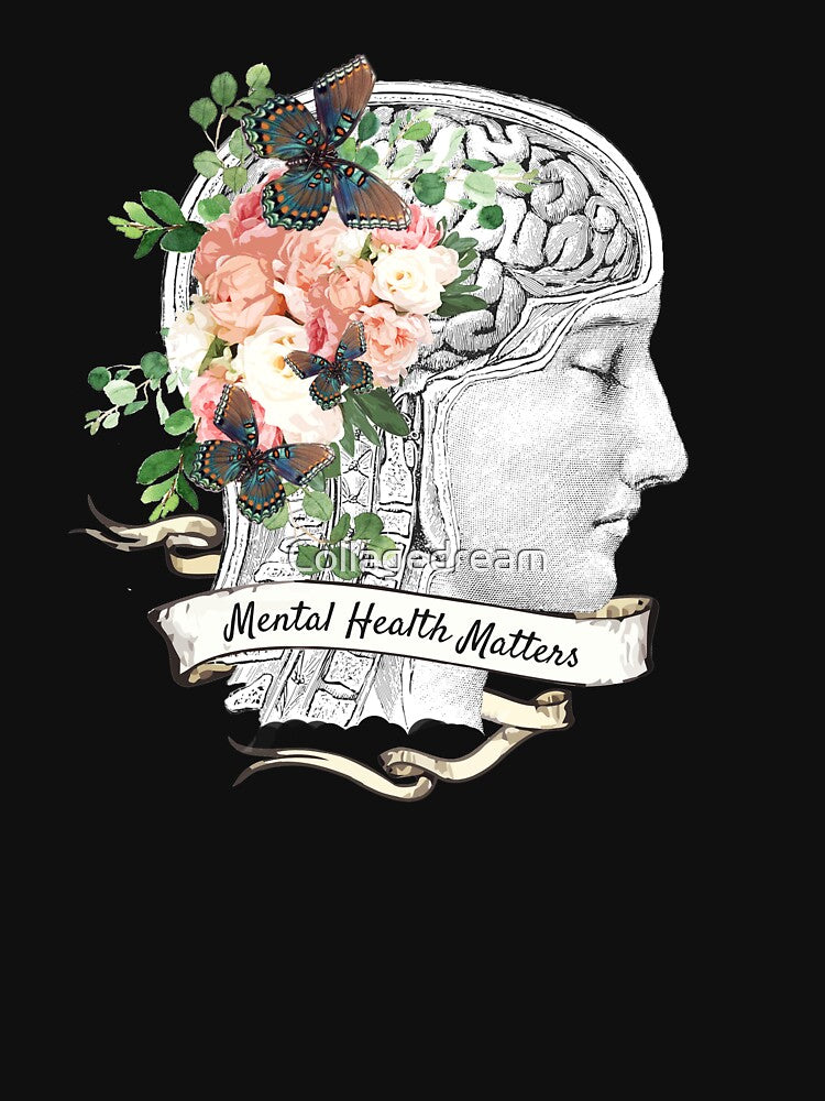 Pink roses floral mental health matters brain psychology by Collagedream