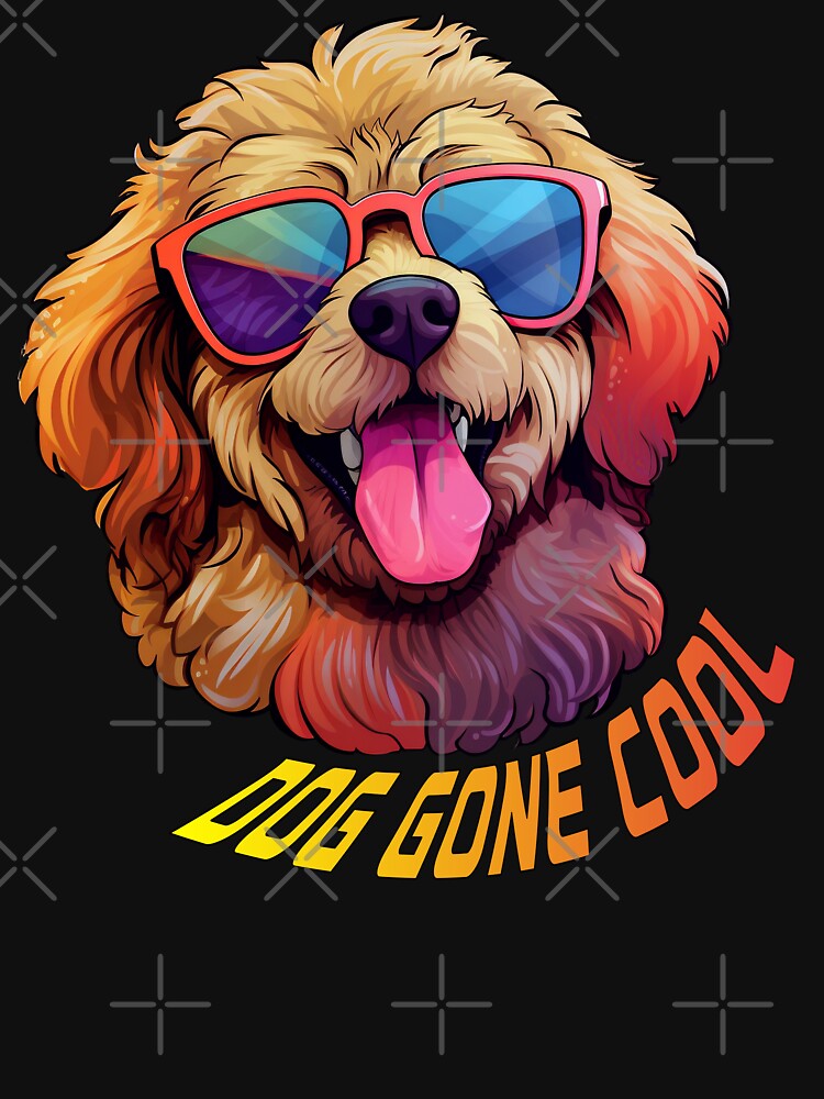 Cool Shaggy Dog Wearing Dark Glasses. Bold Colour Vector Art style dog by Image-Caption