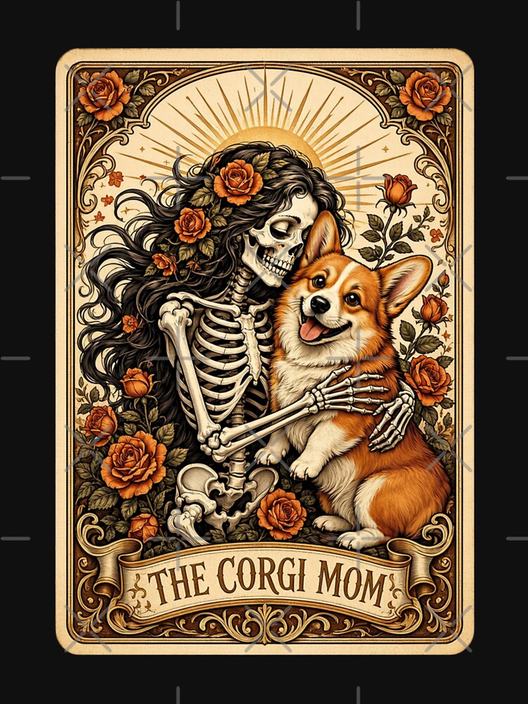 Retro Funny The Corgi Mom Tarot Card Skeleton Halloween by CF_VintageDesign