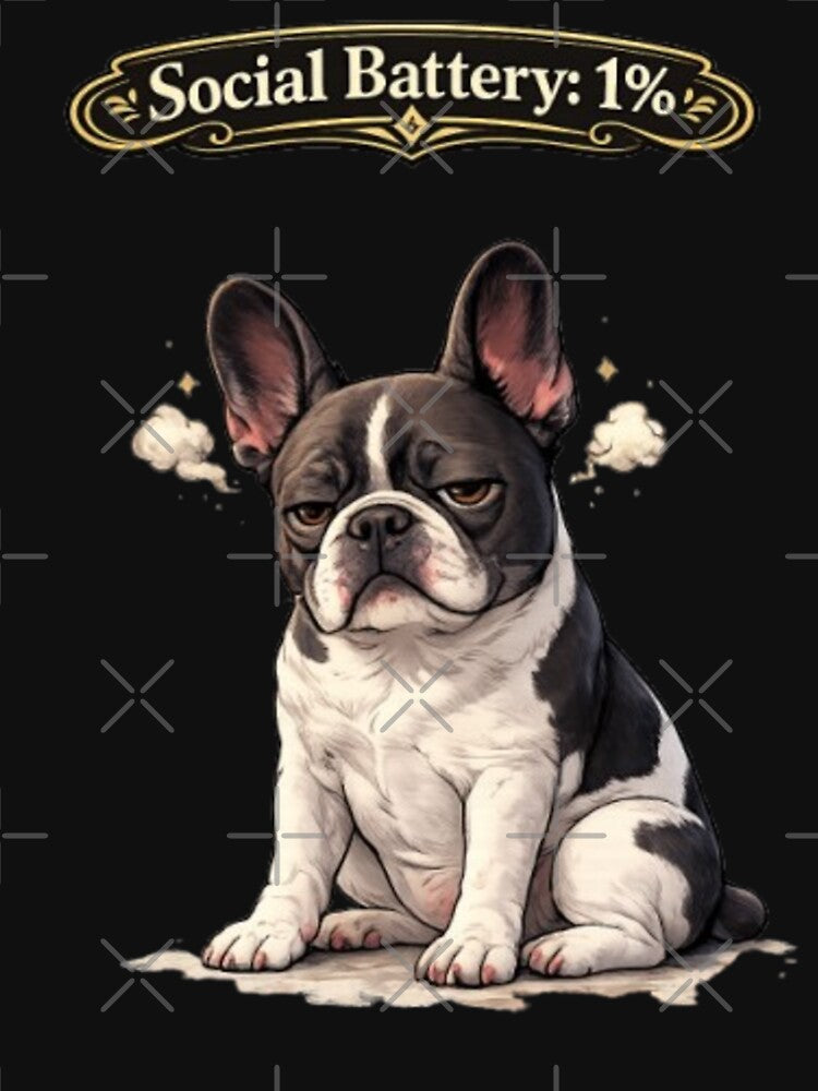 Social Battery 1% French Bulldog – Introvert Funny Dog Meme Sticker by Frenchie Fever