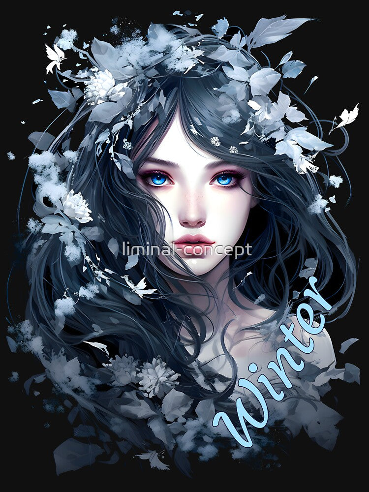 Winter Woman Abstract Art With Grey White Leaves by liminal-concept
