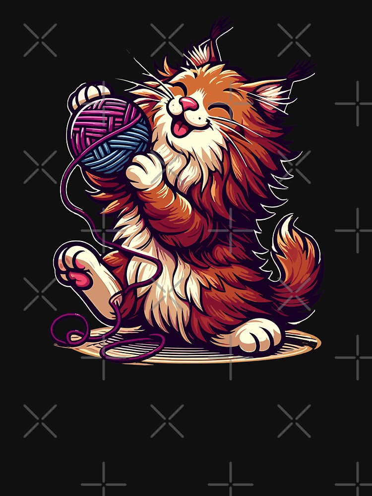 Cat and knitting kawaii cat with yarn ball by TomFrontierArt