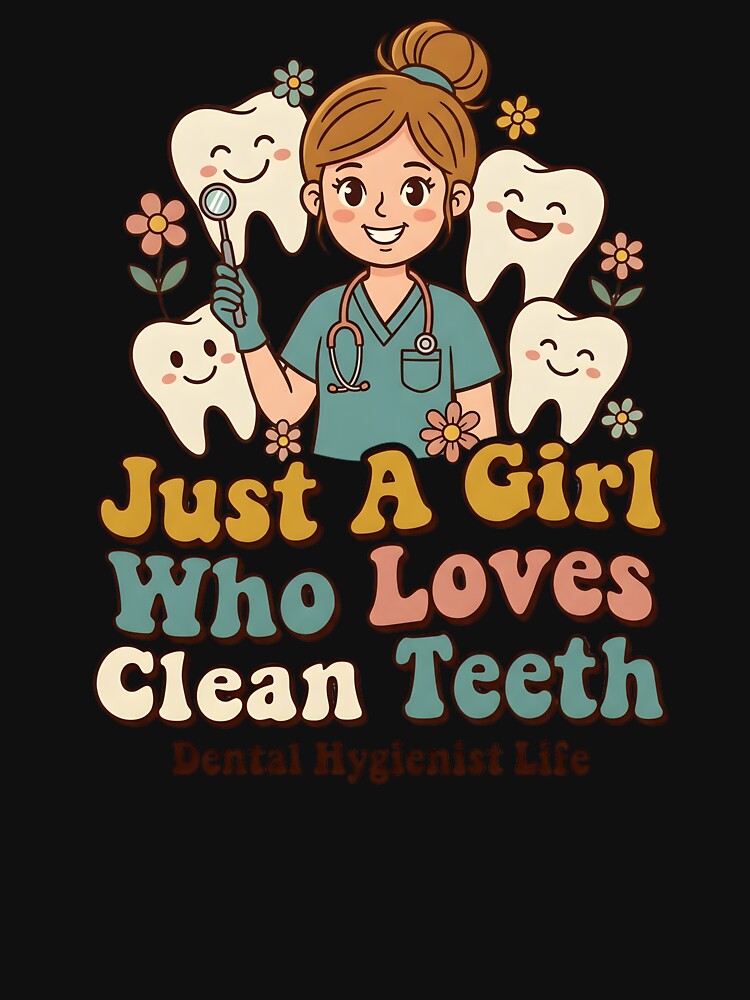 Just A Girl Who Loves Clean Teeth — Retro Groovy Dental Hygienist Life Funny Dental Gift Shirt by CottonFirst
