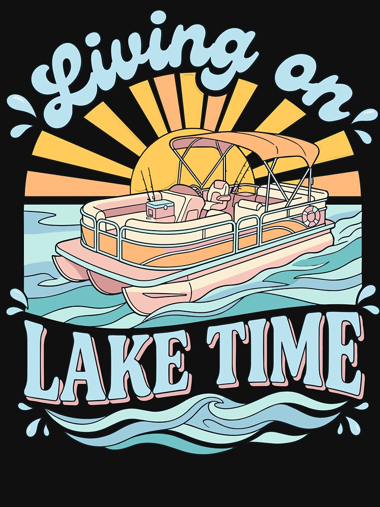 Living On Lake Time Retro Pontoon Boat Sunrise by KroghDs