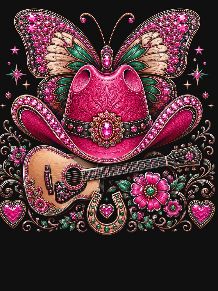 Pink Glam Cowgirl Western Guitar Breast Cancer Awareness by DYAFLK