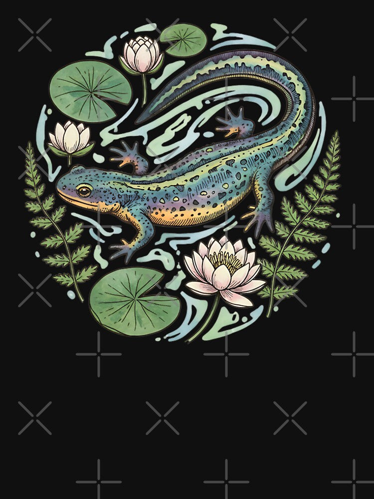 Alpine Newt with Water Lilies by BirdsnStuff Unisex