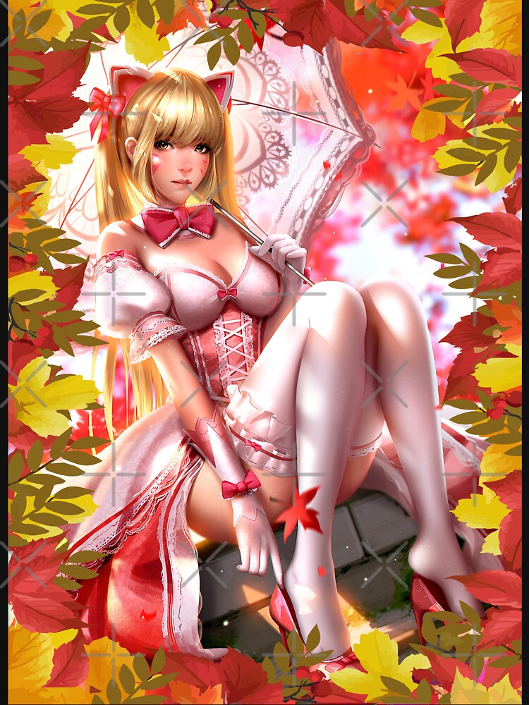 Autumn Flower Anime Girl - Cute Kawaii Seasonal Waifu T-Shirt by FotoLibreStudio