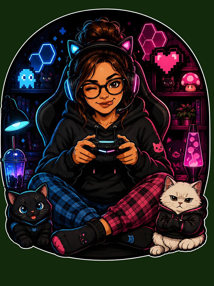 Cute Cat Gamer Girl Video Game Controller by Tbenghali