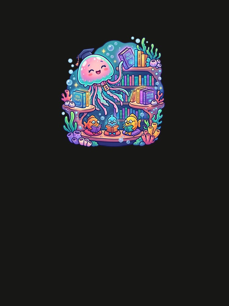 Cute Jellyfish Library Kawaii Ocean Reading Cartoon Sticker by CuteRage