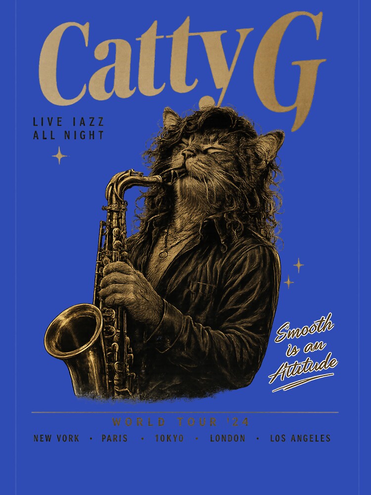 Catty G Jazz Cat Vintage Saxophone Music T-Shirt by TheClockOutClub