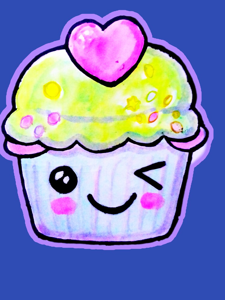 Flirty eye winking kawaii cupcake watercolor food illustration by happiartworks