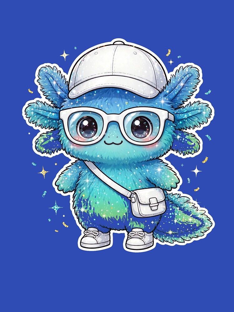 Ocean Blue Axolotl - Teal Green Ombre Kawaii Fashion Axolotl with Sunglasses by PrettyCrypt