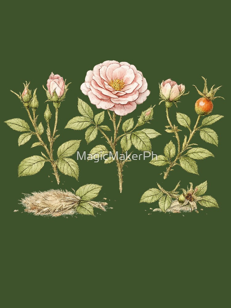 Garden Roses Botanical Illustration – Victorian Watercolor Rose Life Cycle Plant Art by MagicMakerPh