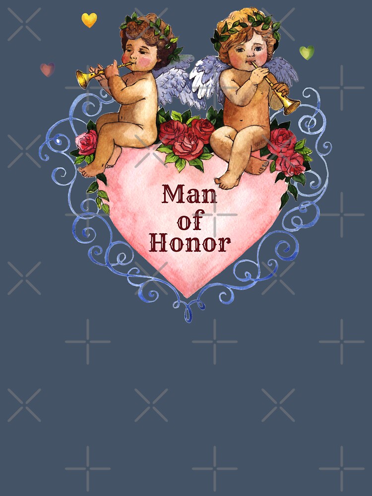 Wedding party gift man of honor angels cherubs heart blue by GrammarDance