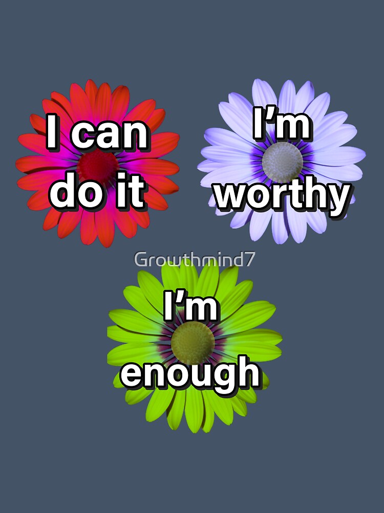 I can do it, I'am enough, I'm worthy flowers. | Red flower, purple flower, green flower. by Growthmind7
