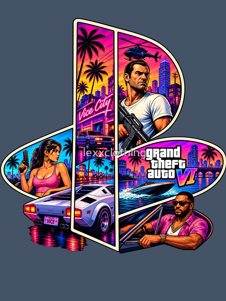 GTA 6 Vice City Retro Neon Collage – Gamer Fan Art by lexxclothing