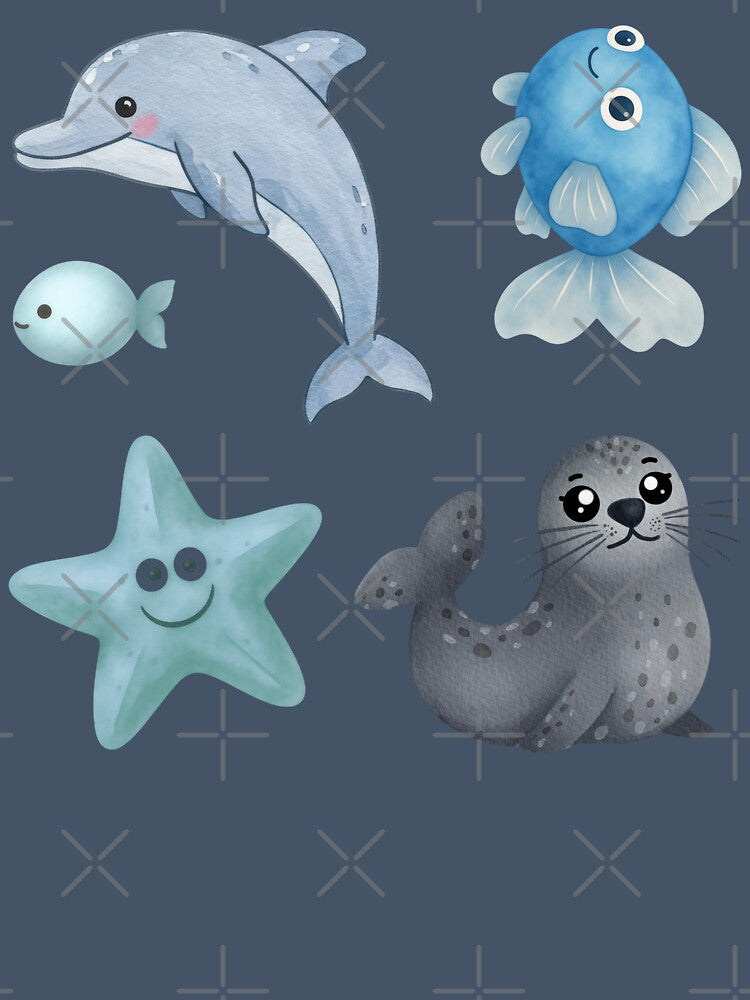 Cute Watercolor Blue Sea Creature Ocean life Sea Animals Ocean Aesthetic by Art IN Pack
