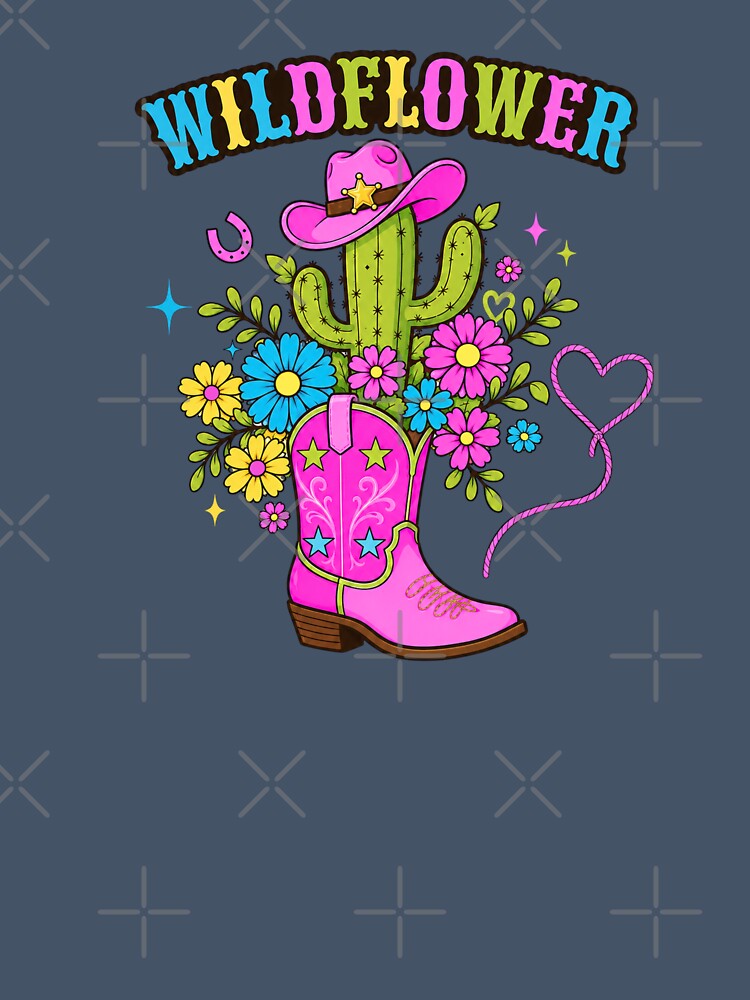 Wildflower Pink Cowboy Boot with Cactus – Cute Western Floral Cowgirl T-Shirt by Aimetoi
