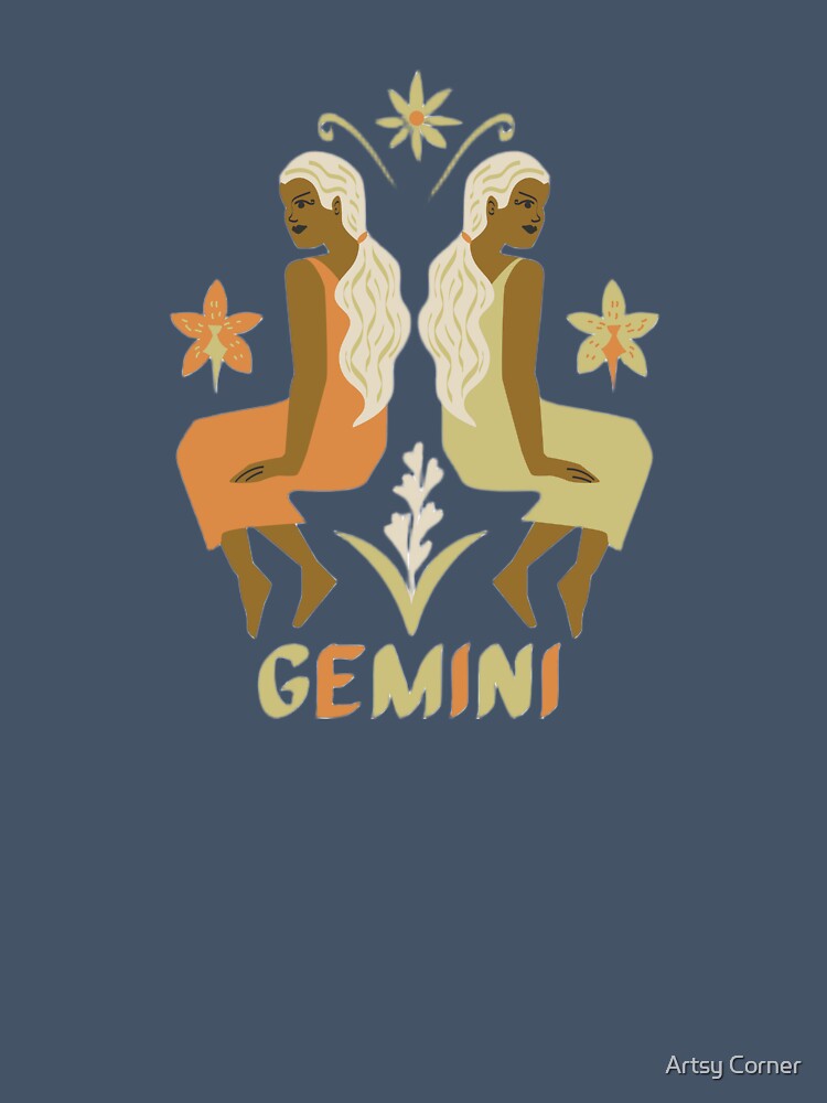 Gemini Twins Zodiac Woman – Boho Floral Astrology Illustration by Artsy Corner