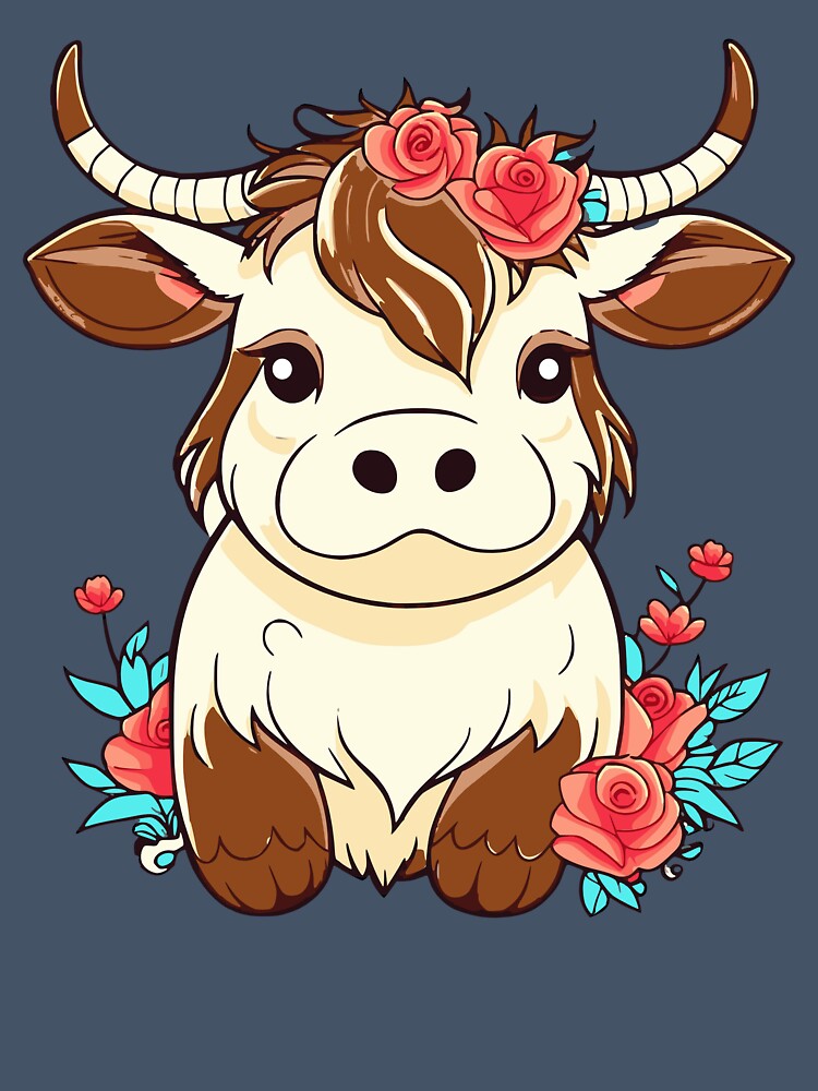 Cute Highland Cow with Roses by DT creations