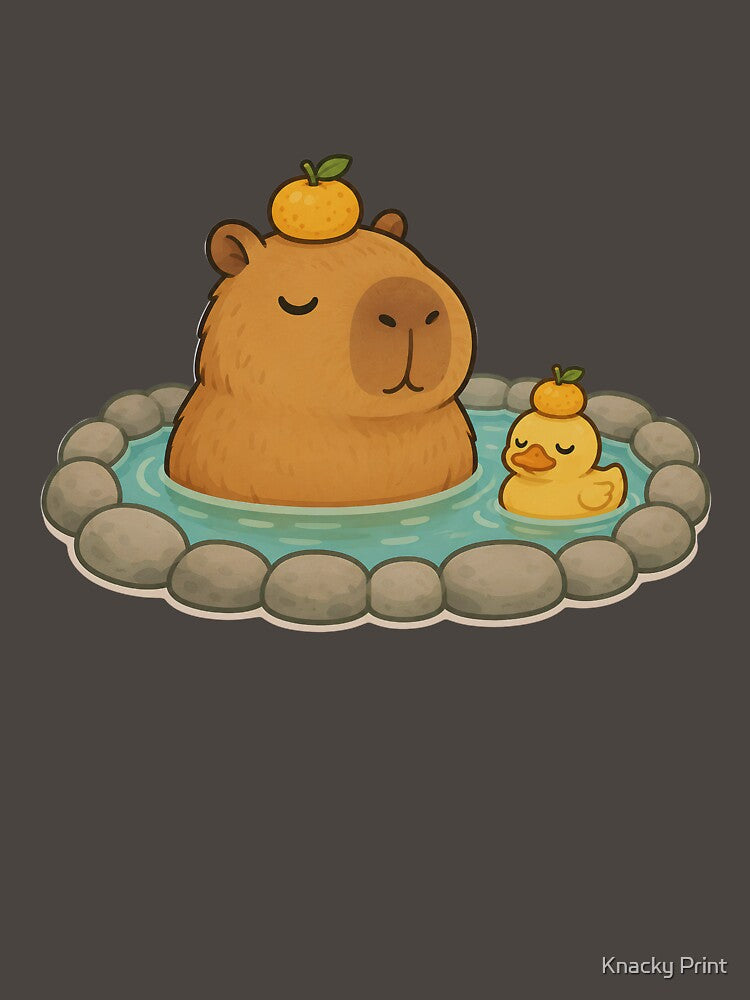 Cute Capybara Onsen with Yuzu - Kawaii Hot Spring Duck by Knacky Print
