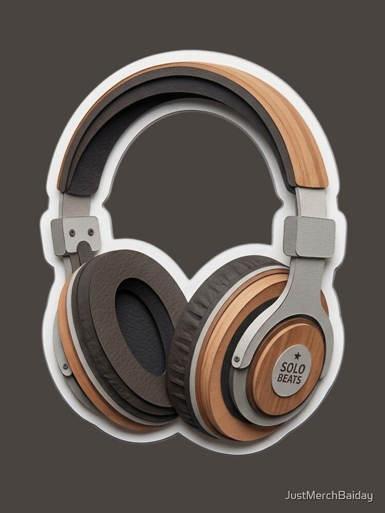 Wood Headphones Solo Beats Music Lover Sticker & Merch by JustMerchBaiday
