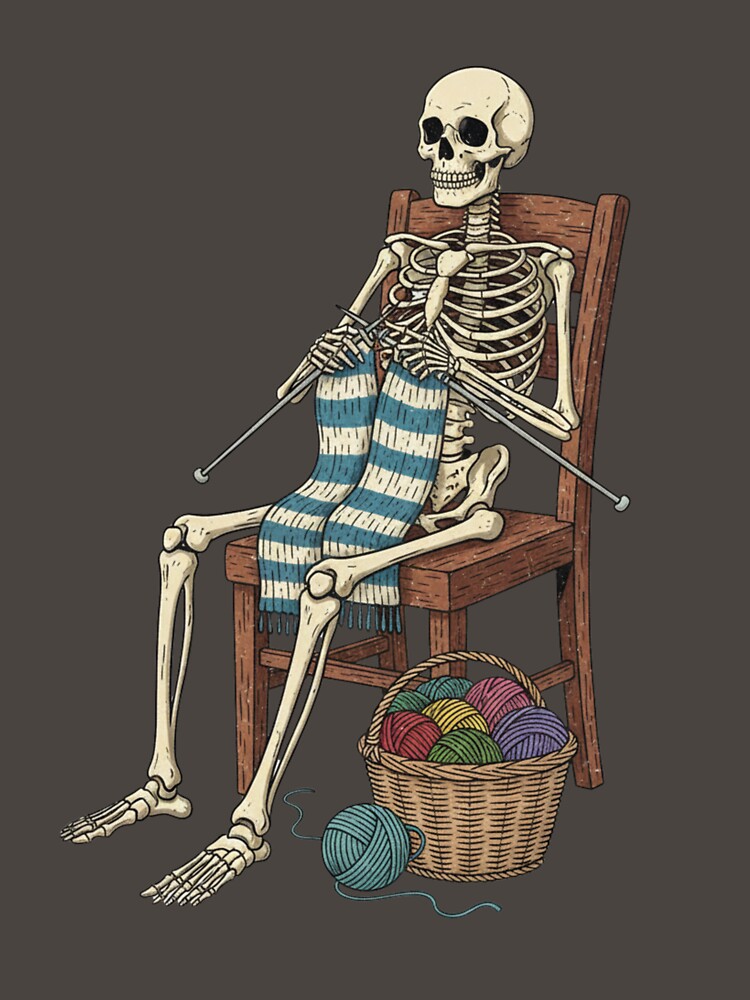 Just One More Row Crochet Skeleton Crocheting Knitting Lover T-Shirt, Funny Crochet Gift, Cute Yarn Lover Graphic Tee, Halloween Crafter Shirt by DimikamART