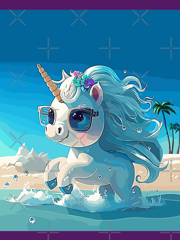 Unicorn on the Beach - Cute Kawaii Summer Fantasy T-Shirt by FotoLibreStudio