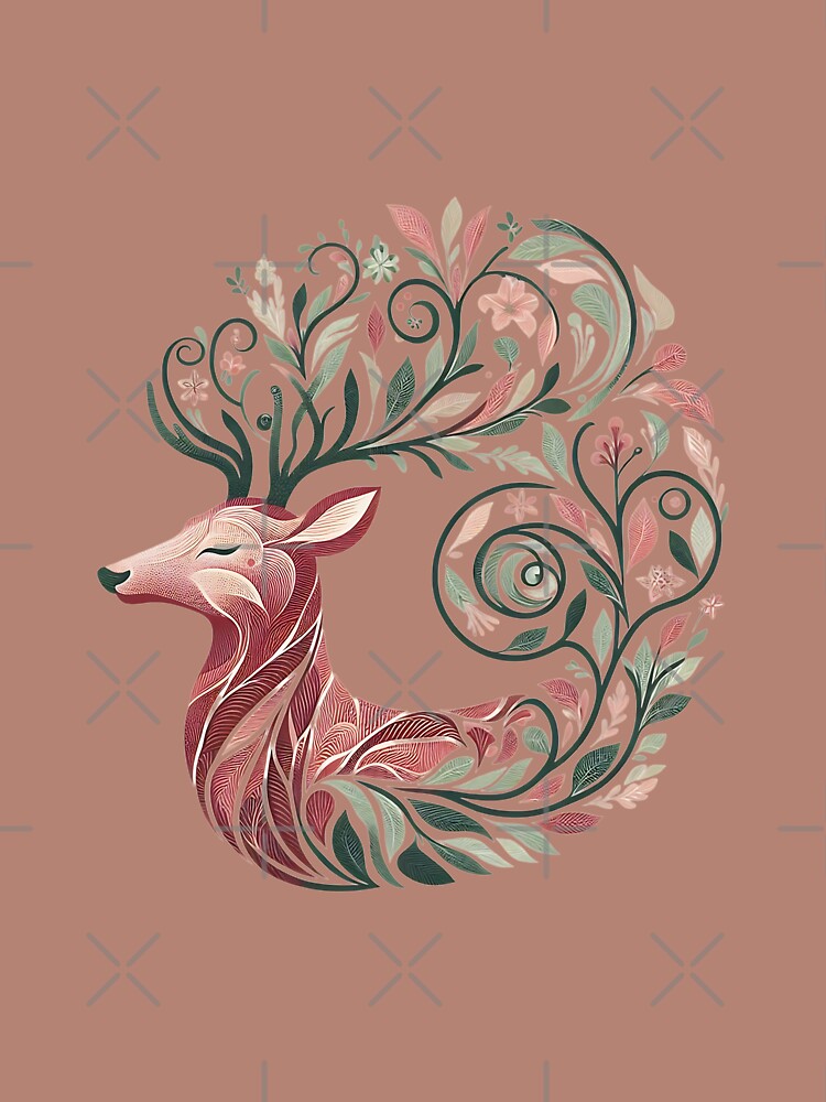 Red Deer Botanical Nature Art Illustration by BirdsnStuff Unisex