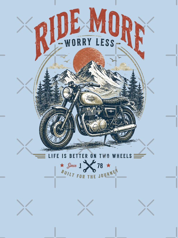 Vintage Motorcycle Ride More Worry Less Retro T-Shirt Design by Sanika arts